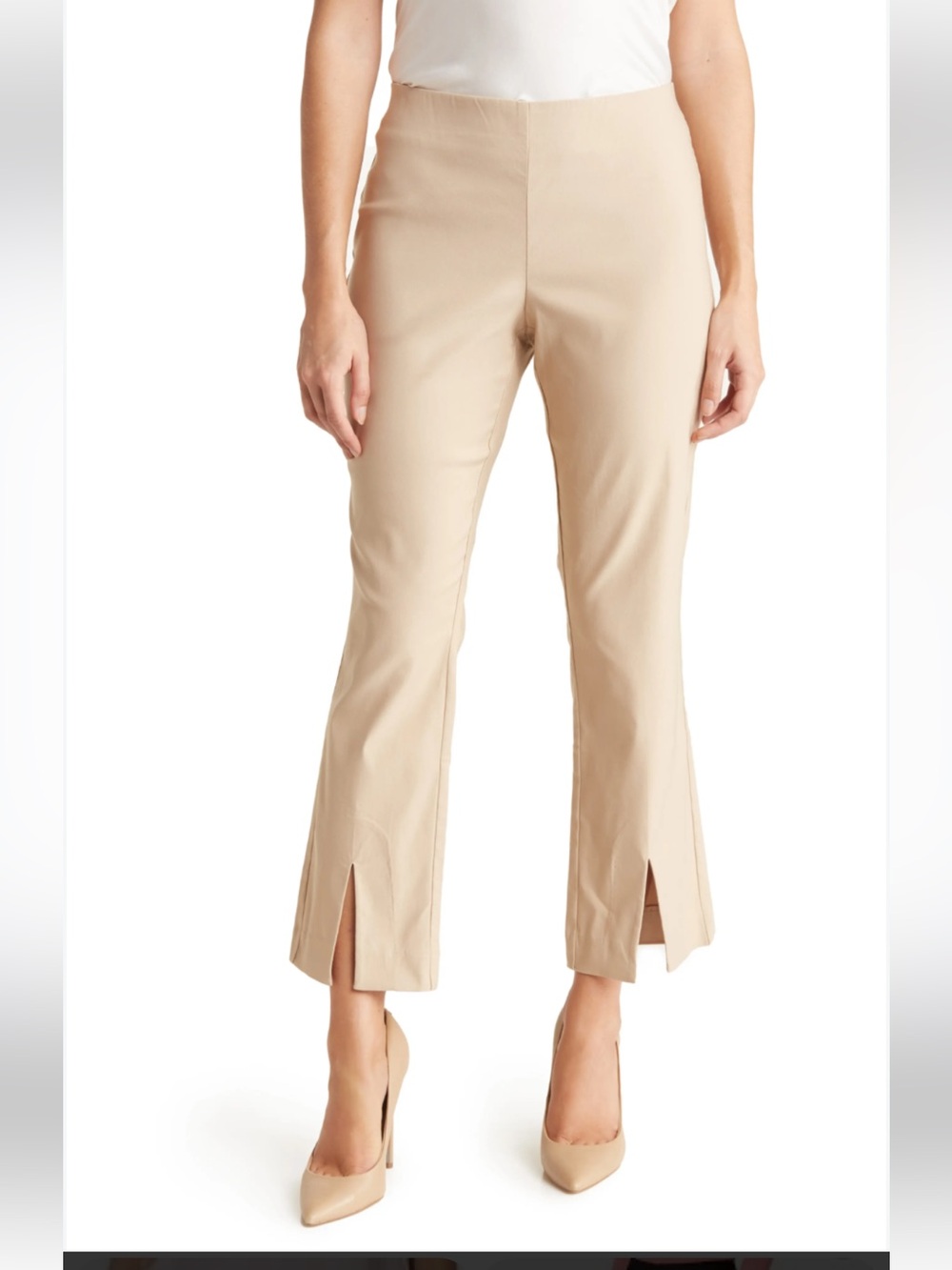 Nanette Lepore Beige Straight-Leg Ankle Pants with Front Slits